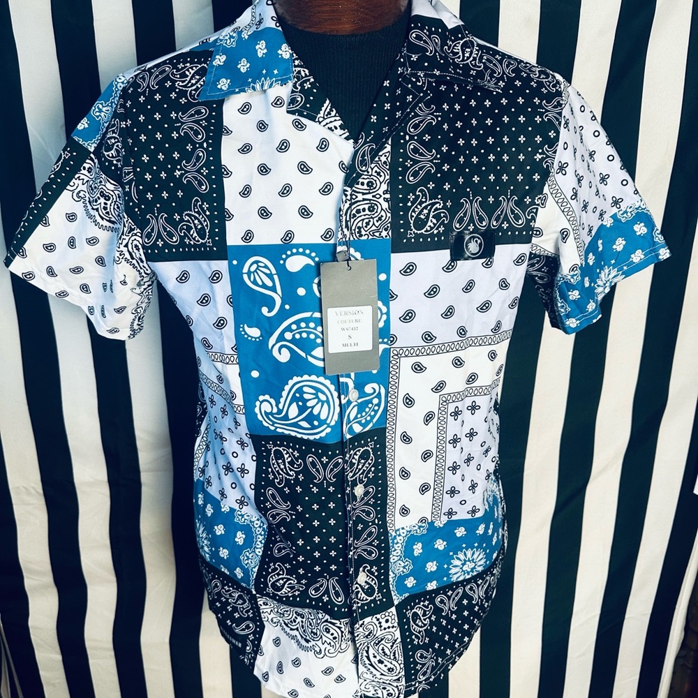 Version Couture Classic Fit Paisley Blue/Black Bandana Shirt